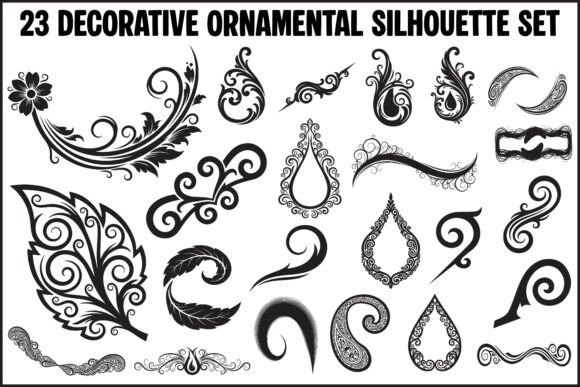 23 Decorative Ornamental Silhouette Set: Graphics & Illustrations