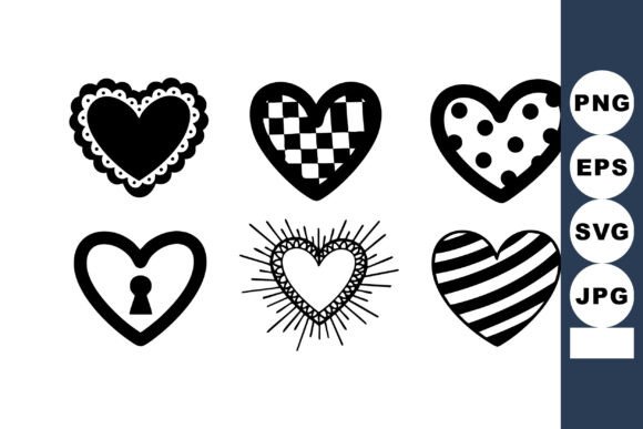 Black and White Decorative Hearts Set for Graphics and Illustrations