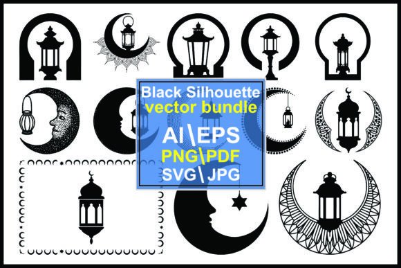 Black Crescent Moon Islamic Decorative Graphics