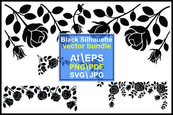 Black Rose and Leaf Decorative Flower Graphics