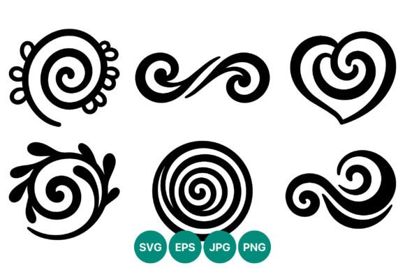Black Spiral Swirl Decorative Elements: Graphics & Illustrations