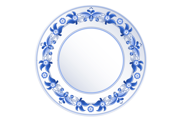 Classic White Plate with Blue Decorative Graphics