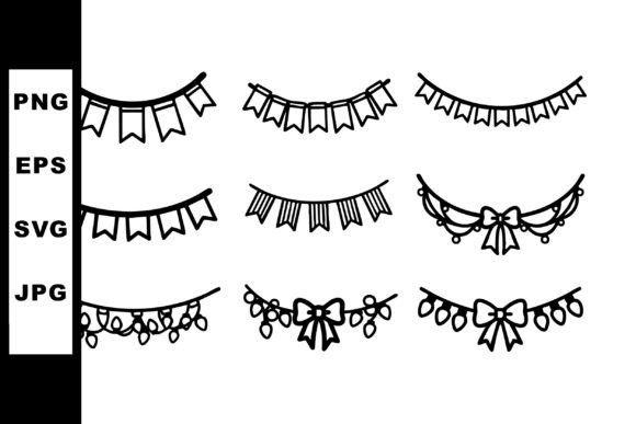 Decorative Festive Garlands with Bows Graphics