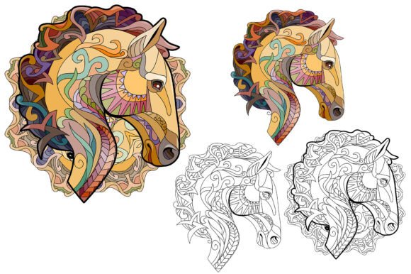 Decorative Horses for Coloring Graphics