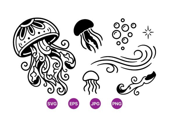 Decorative Jellyfish Vector Art: Graphics & Illustrations for Elegant Marine Themes