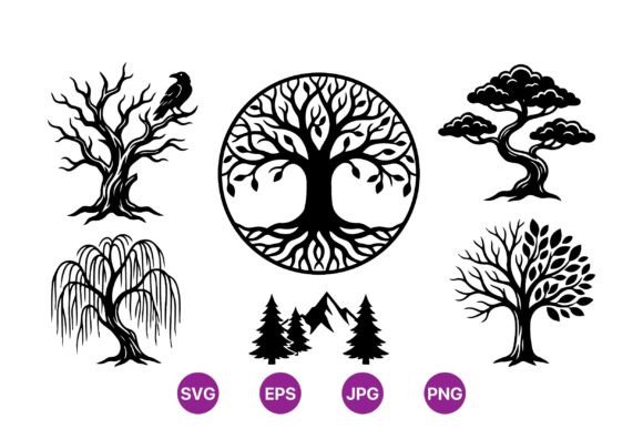 Decorative Tree Silhouettes Clipart: Graphics & Illustrations for Local Branding