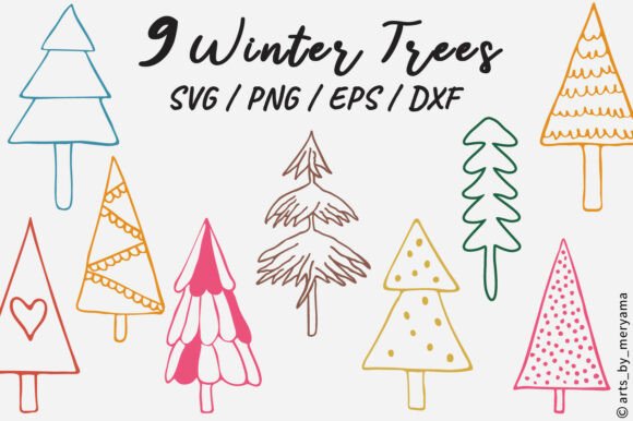 Hand Drawn Decorative Winter Trees Set: Graphics & Illustrations