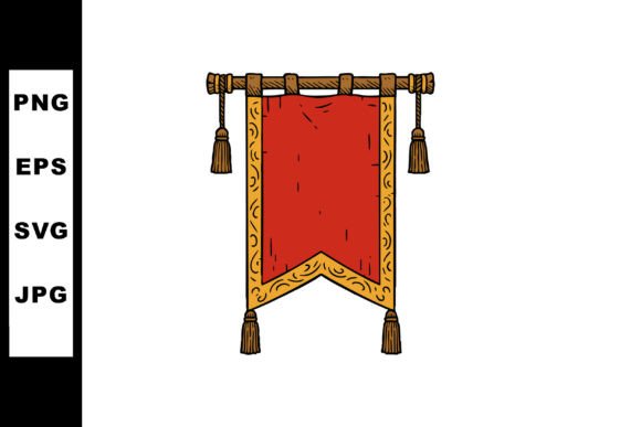 Red Medieval Banner with Gold Decorative Graphics