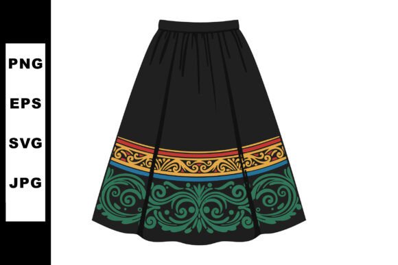 Traditional Black Skirt with Decorative Graphics
